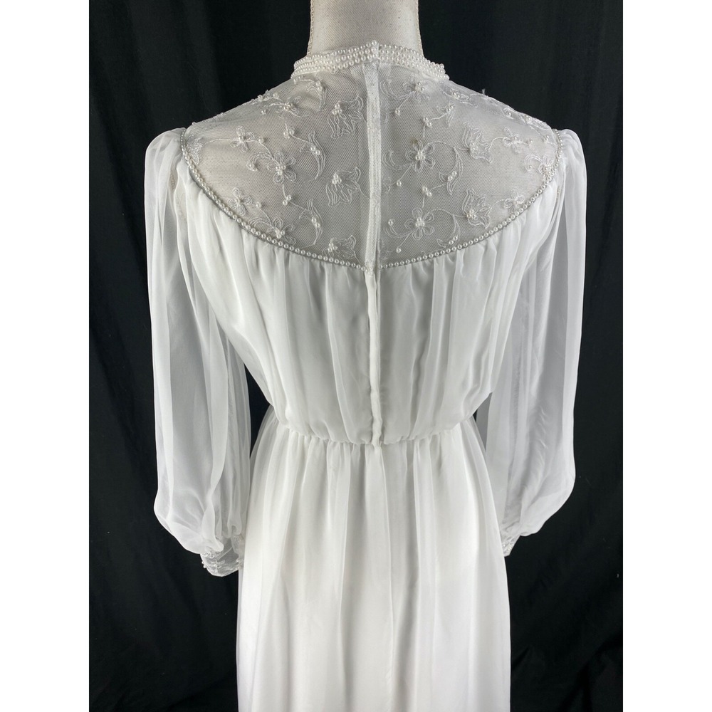 Alessandro Bridals Vtg 60s Union Wedding‎ Dress Beaded Lace Boho Hippie Chiffon - Picture 8 of 16